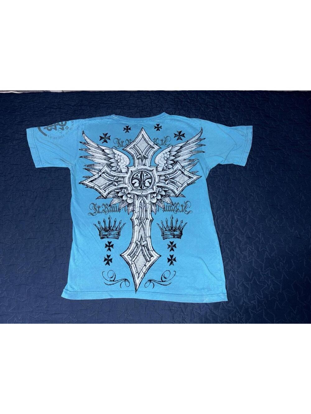 Raw State Premium Redemption Shirt Y2K Affliction Style Winged Cross Textured M